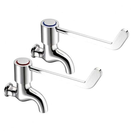 Pair of Deva Lever Action modern chrome 6 inch bib taps with long lever handles