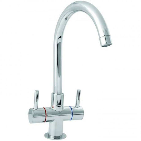 Deva Metropolis Mono Kitchen Sink Mixer Tap in chrome with dual lever handles and swivel spout