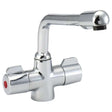 Deva Puffin Mono Kitchen Sink Mixer Tap in chrome with swivel spout and dual red and blue handles