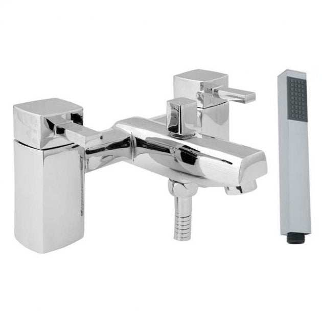 Deva Rubic Pillar mounted chrome bath shower mixer tap with handheld showerhead