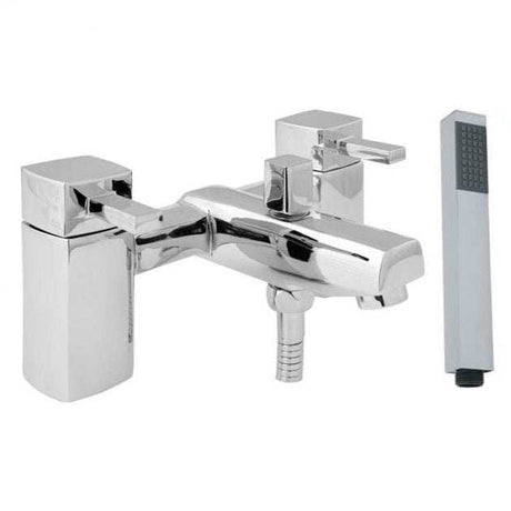 Deva Rubic Pillar mounted chrome bath shower mixer tap with handheld showerhead