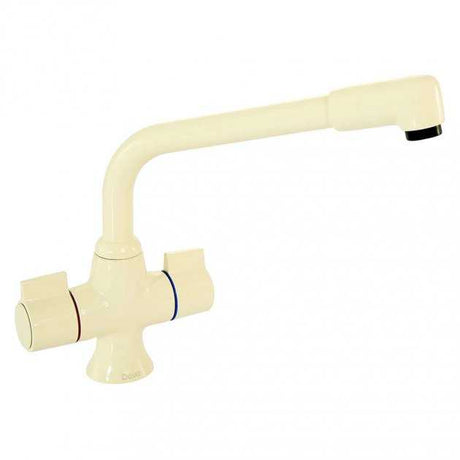 Beige Deva Sauris Mono Kitchen Sink Mixer Tap with swivel spout and dual handles for hot and cold water