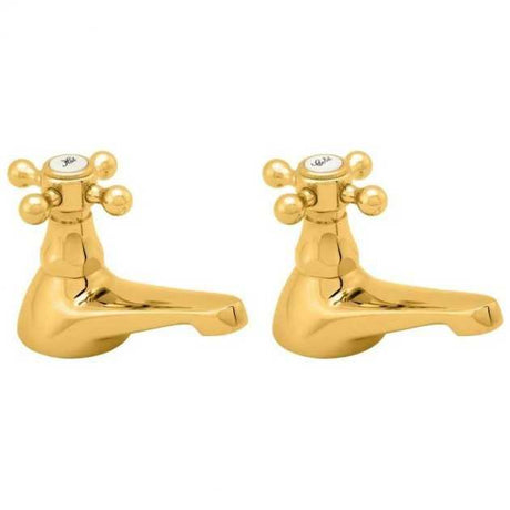 Deva Tudor Gold traditional bath taps pair in polished gold finish with cross handles