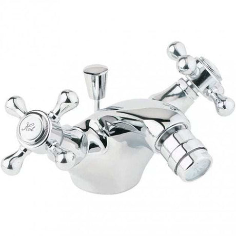 Deva Tudor Traditional Mono Bidet Mixer Tap in chrome with pop up waste, solid brass construction, classic cross handles.