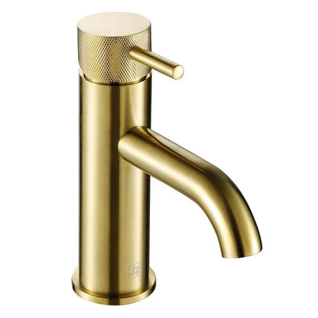 JTP Vos Single Lever brushed brass basin mixer with designer handle and cylindrical spout