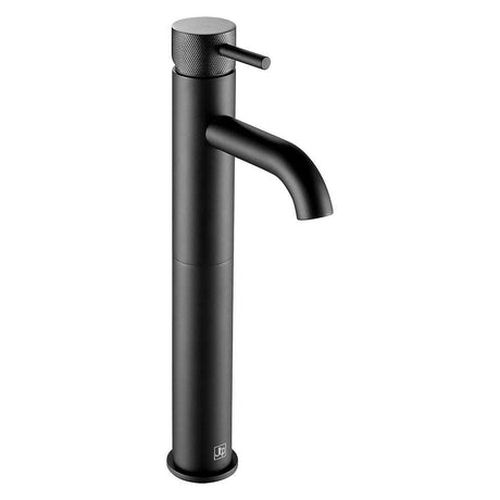 JTP Vos Tall Single Lever Matt Black Basin Mixer with designer handle in sleek modern design