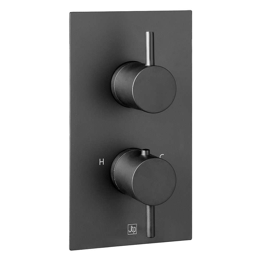 JTP Vos Single Outlet concealed matt black thermostatic shower valve with designer handles