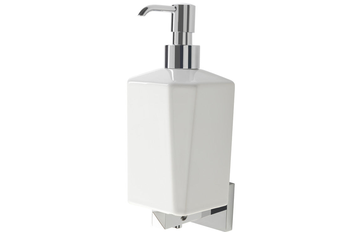 Prystine Vallejo Wall Mounted Soap Dispenser - Chrome & White - PRIS101670
