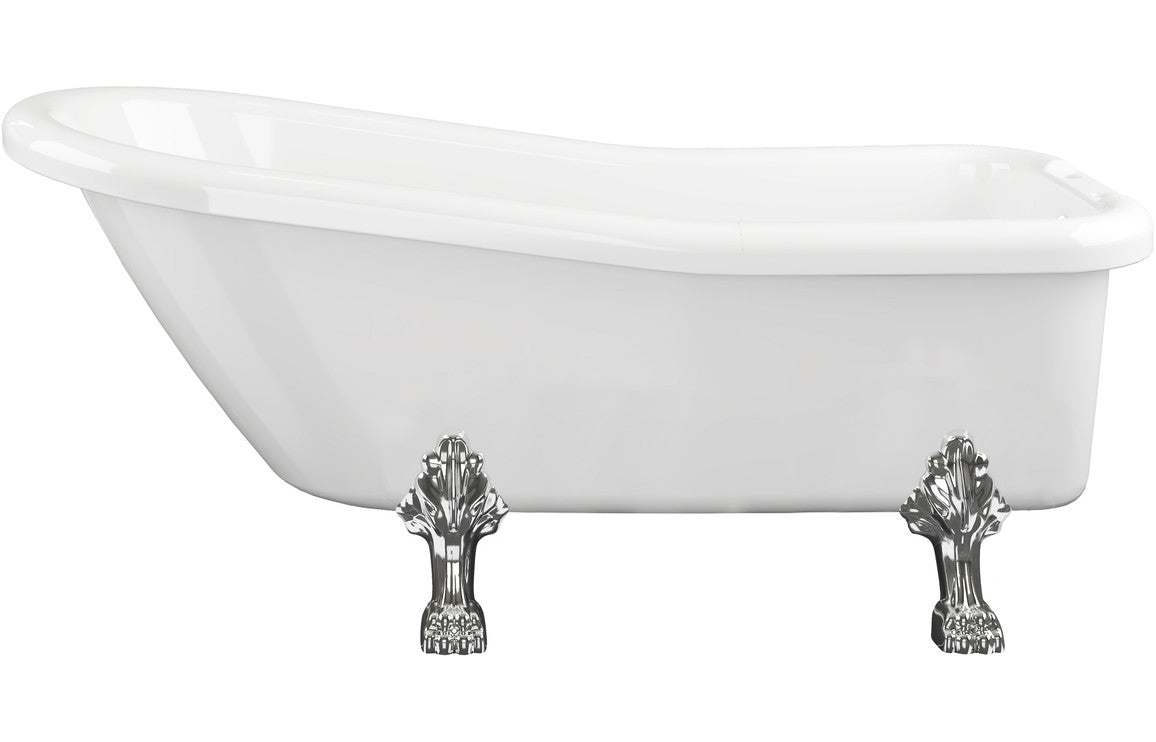 Prystine Cash Freestanding 1530 x 670 x 760mm 2 Tap Hole Bath With Feet - White - PRIS102811