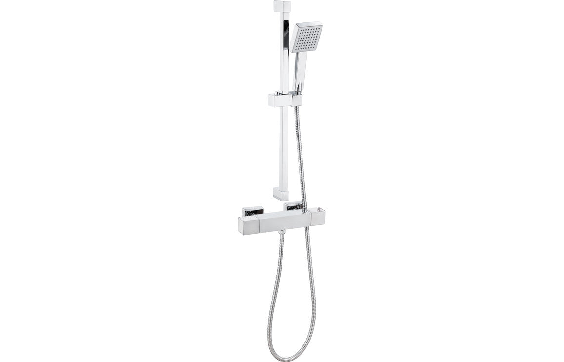 Square Cool-Touch Thermostatic Mixer Shower with Riser and Overhead Kit - Prystine Palmdale