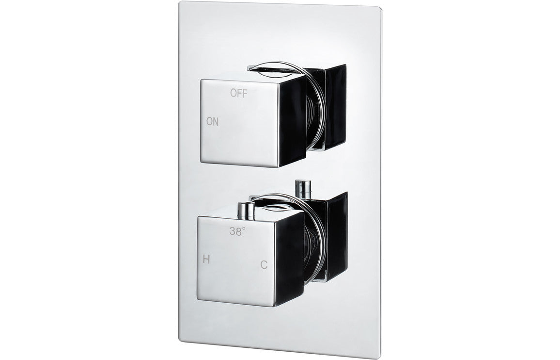 Square Thermostatic Twin Shower Valve Single Outlet Chrome - Prystine Paterson 
