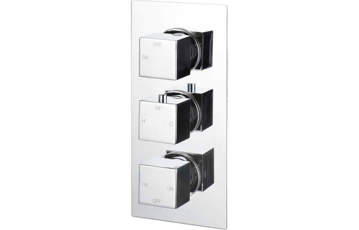 Square Thermostatic Shower Valve Three Outlets - Chrome - Prystine Paterson