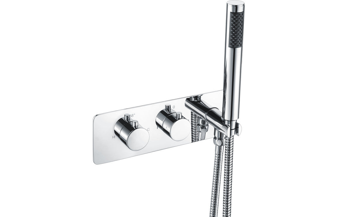 Square Thermostatic Shower Valve with Handset Two Outlet - Chrome - Prystine Killeen 