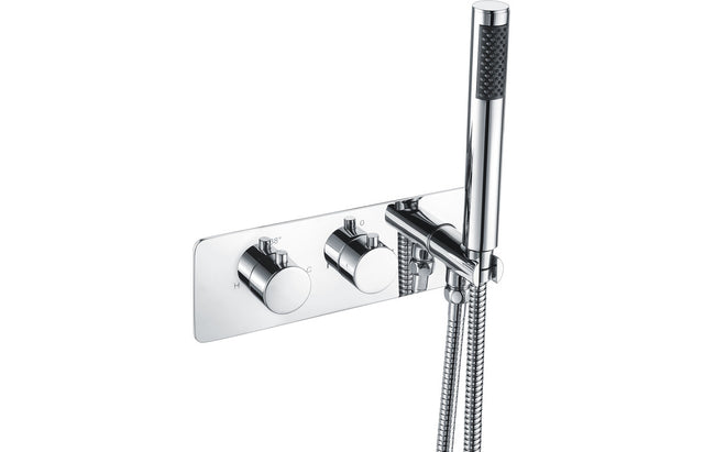 Square Thermostatic Shower Valve with Handset Two Outlet - Chrome - Prystine Killeen 