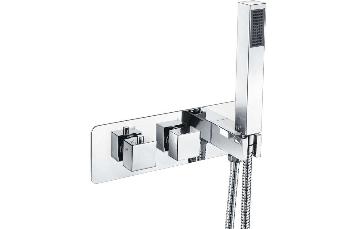 Square Thermostatic Shower Valve with Handset Two Outlet - Chrome - Prystine Springfield