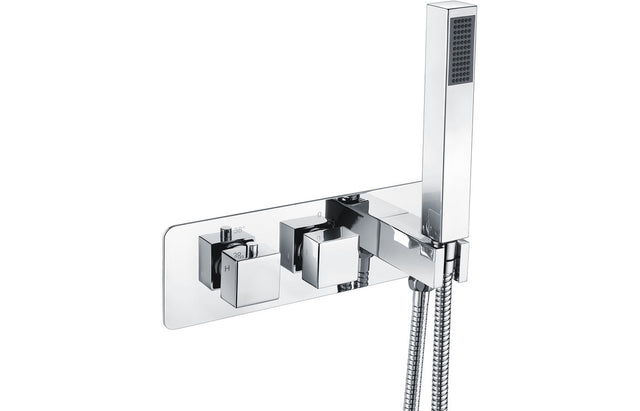 Square Thermostatic Shower Valve with Handset Two Outlet - Chrome - Prystine Springfield