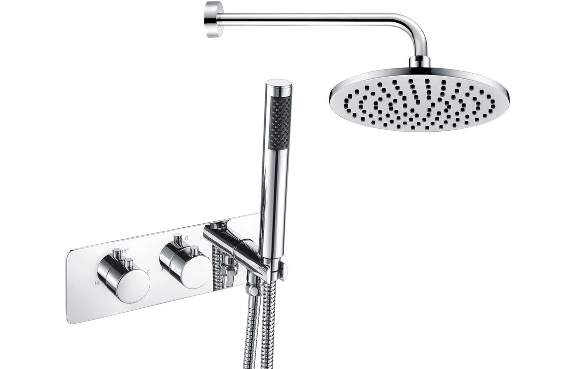Square Thermostatic Shower Valve With Fixed Head & Handset - Chrome - Prystine Killeen