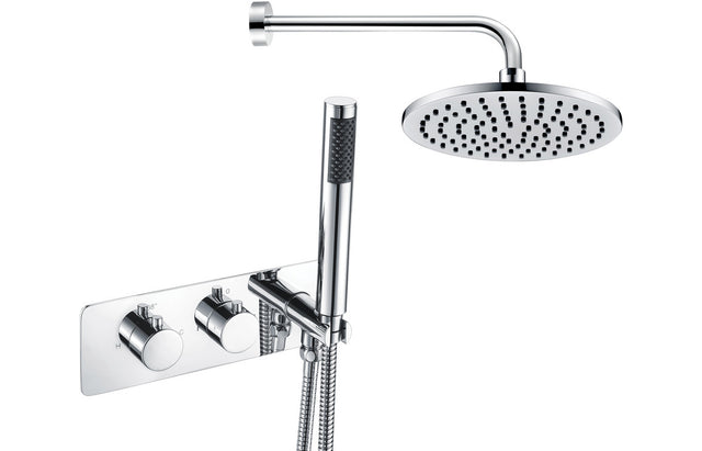 Square Thermostatic Shower Valve With Fixed Head and Handset - Chrome - Prystine Killeen