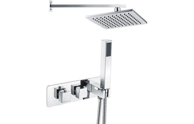 Square Thermostatic Shower Valve With Fixed Head & Handset - Chrome - Prystine Springfield