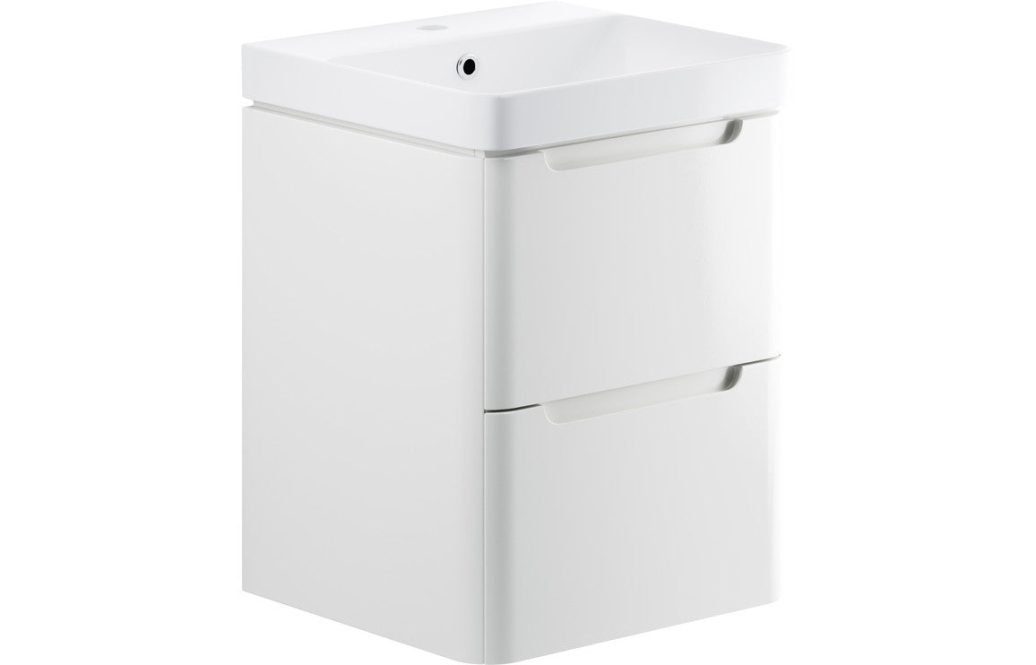 Prystine Orange 2 Drawer Wall Hung Cloakroom Basin Unit 500mm - White Gloss - PRIS96036