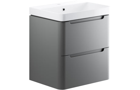 Prystine Orange 2 Drawer Wall Hung Basin Unit 600mm - Matt Grey - PRIS96043