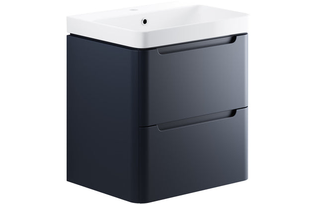 Prystine Orange 2 Drawer Wall Hung Basin Unit 600mm - Matt Indigo - PRIS96044