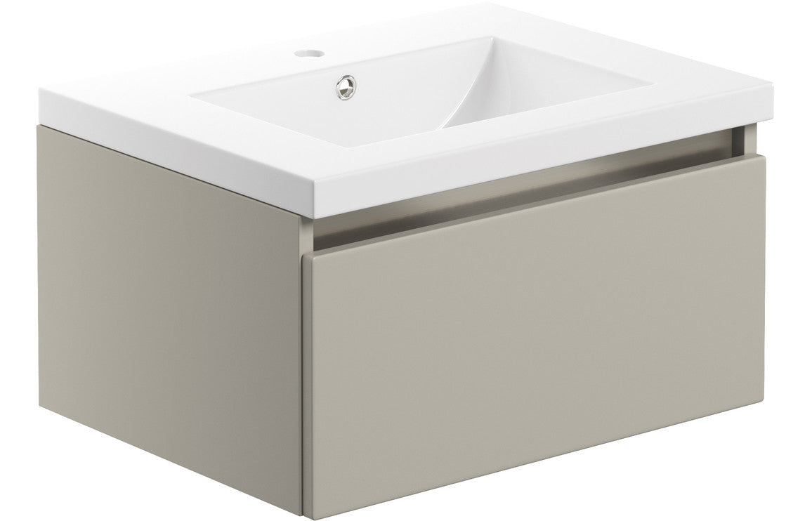 Prystine Naperville 600mm Wall Hung Vanity Unit & 1 Tap Hole Basin - 1 Drawer - Latte - PRIS101549