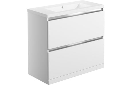 Prystine Naperville 800mm Floor Standing Vanity Unit & 1 Tap hole Basin - 2 Drawer - White Gloss - PRIS101530