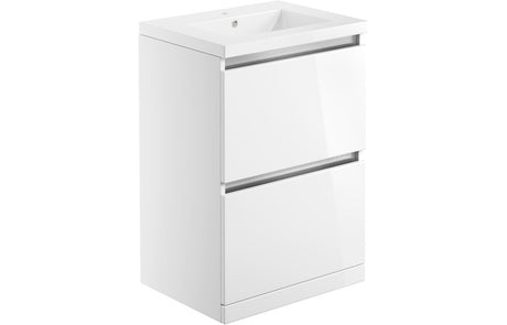 Prystine Naperville 600mm Floor Standing Vanity Unit & 1 Tap Hole Basin - 2 Drawer - White Gloss - PRIS101528