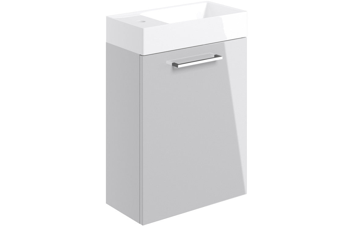 Prystine Gainesville Wall Hung 1 Door Basin Unit w/Basin 410mm - Grey Gloss - PRIS103318
