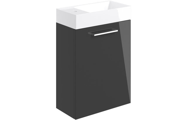 Prystine Gainesville Wall Hung 1 Door Basin Unit w/Basin 410mm - Anthracite Gloss - PRIS103319