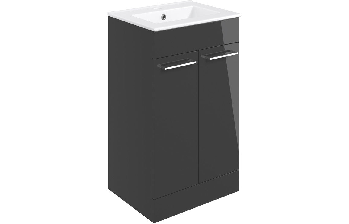 Prystine Gainesville Floor Standing 2 Door Basin Unit w/Basin 510mm - Anthracite Gloss - PRIS103322