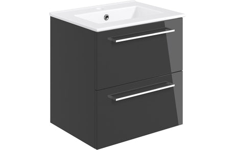Prystine Gainesville Wall Hung 2 Drawer Basin Unit w/Basin 510mm - Anthracite Gloss - PRIS103325