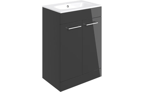Prystine Gainesville Floor Standing 2 Door Basin Unit w/Basin 610mm - Anthracite Gloss - PRIS103328