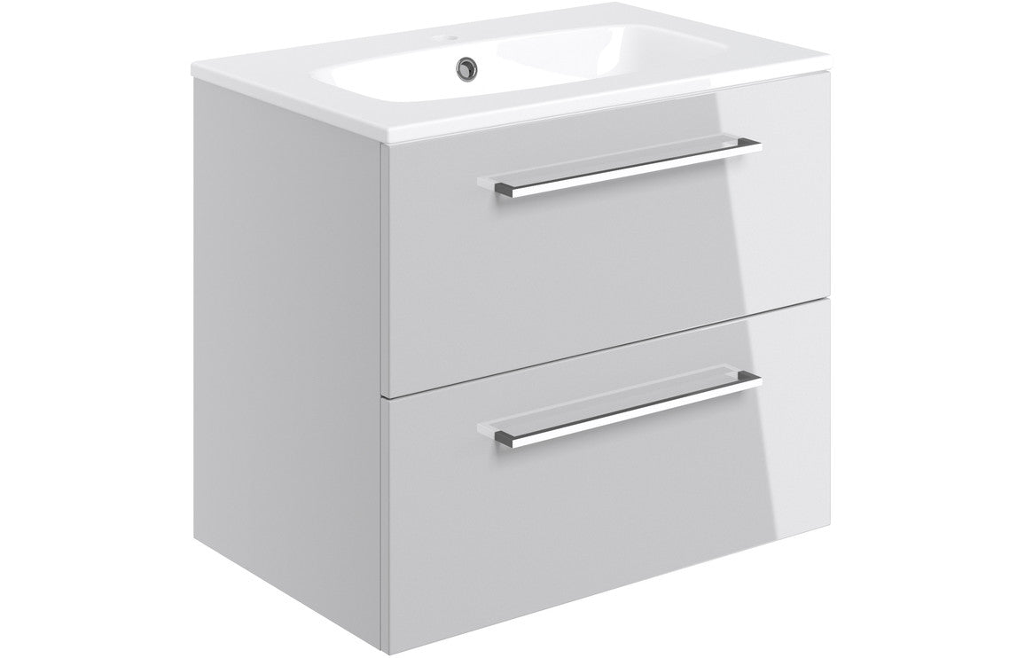 Prystine Gainesville Wall Hung 2 Drawer Basin Unit w/Basin 610mm - Grey Gloss - PRIS103330
