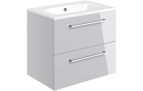 Prystine Gainesville Wall Hung 2 Drawer Basin Unit w/Basin 610mm - Grey Gloss - PRIS103330