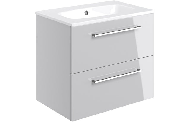 Prystine Gainesville Wall Hung 2 Drawer Basin Unit w/Basin 610mm - Grey Gloss - PRIS103330
