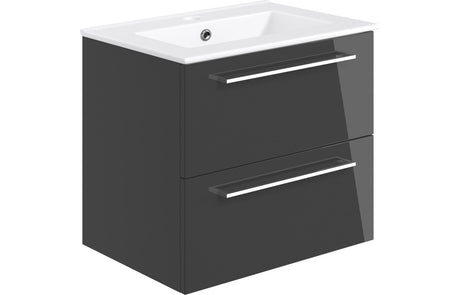 Prystine Gainesville Wall Hung 2 Drawer Basin Unit w/Basin 610mm - Anthracite Gloss - PRIS103331