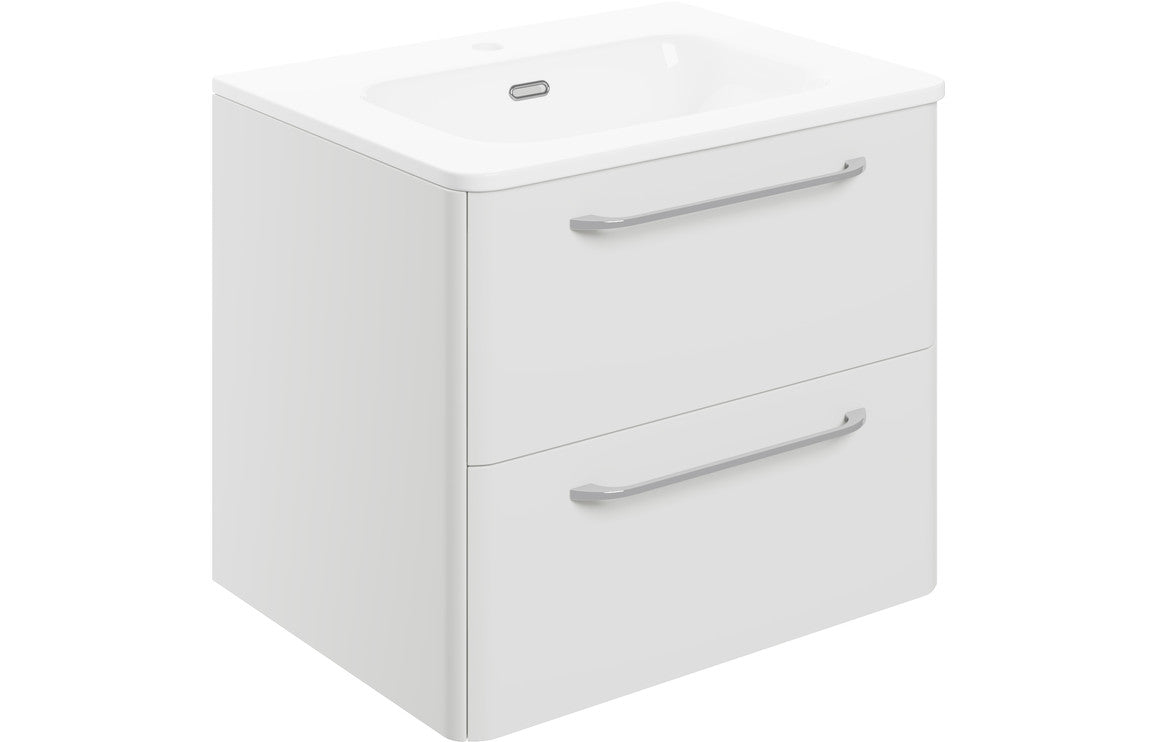 Prystine Victorville 2 Drawer Wall Unit & Basin 610mm - White Gloss - PRIS104093