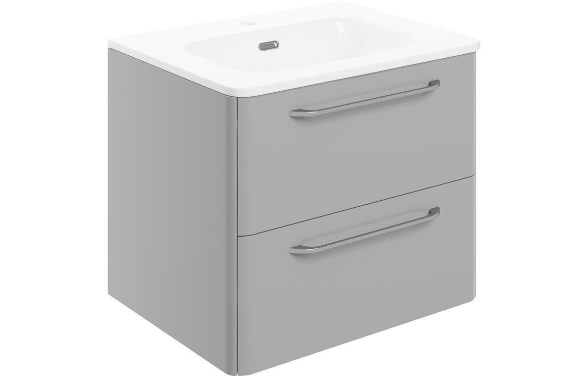 Prystine Victorville 2 Drawer Wall Unit & Basin 610mm - Grey Gloss - PRIS104094