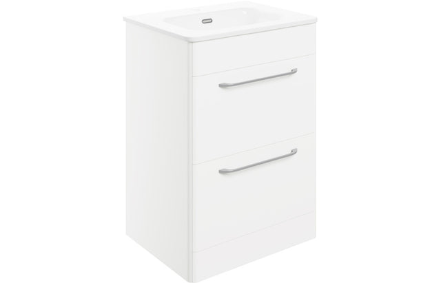Prystine Victorville 2 Drawer Floor Unit & Basin 610mm - White Gloss - PRIS104095
