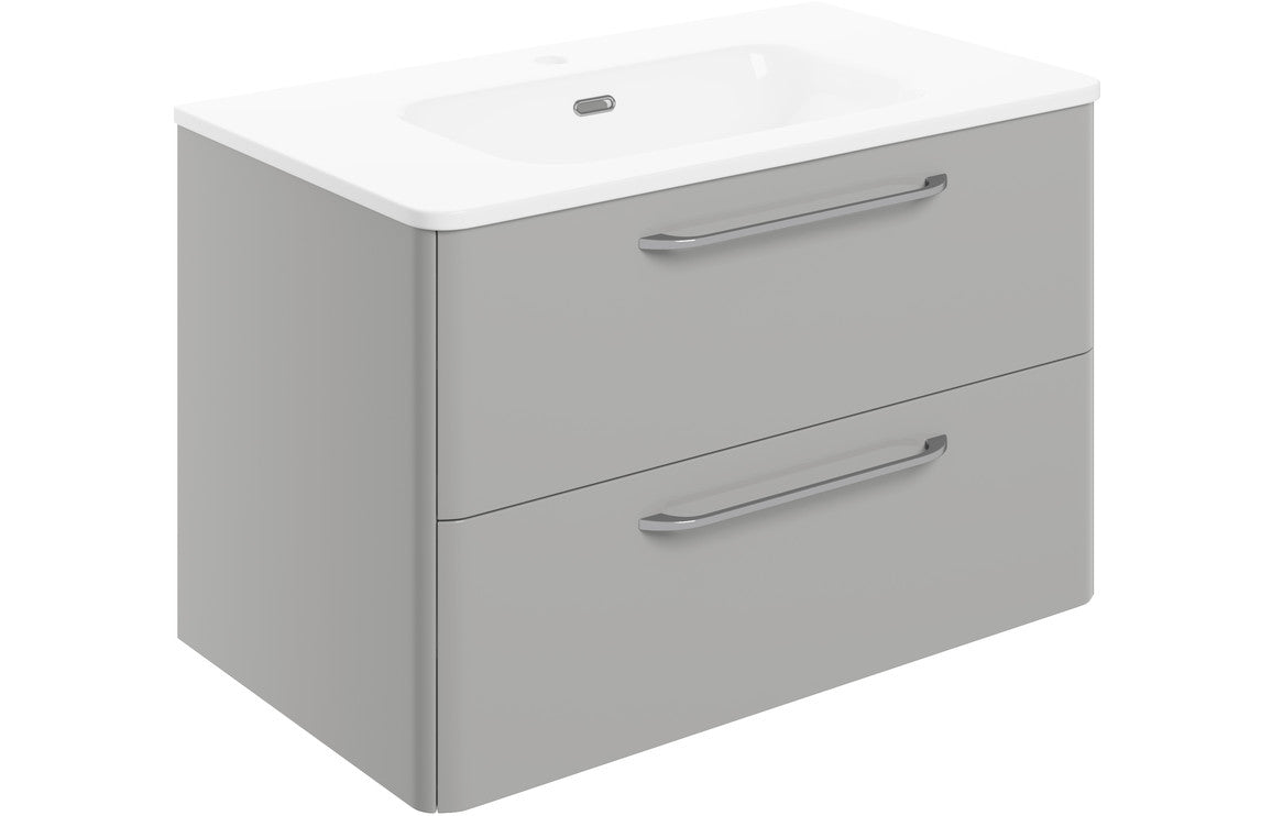 Prystine Victorville 2 Drawer Wall Unit & Basin 810mm - Grey Gloss- PRIS104098