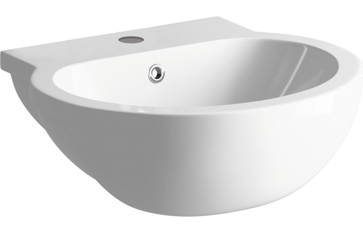 Prystine Jackson 1 Tap Hole Semi Recessed Basin 540mm - White - PRIS1758
