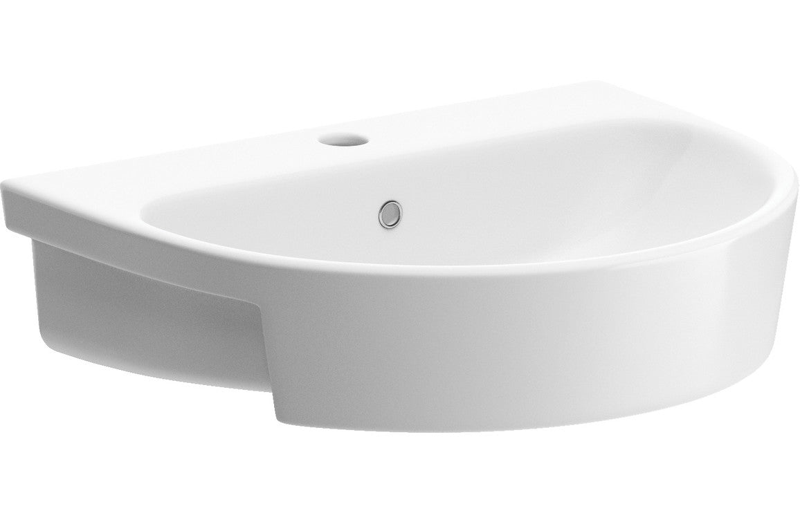 Prystine Valentina 1 Tap Hole Semi Recessed Basin 555 x 435mm - White - PRIS106134