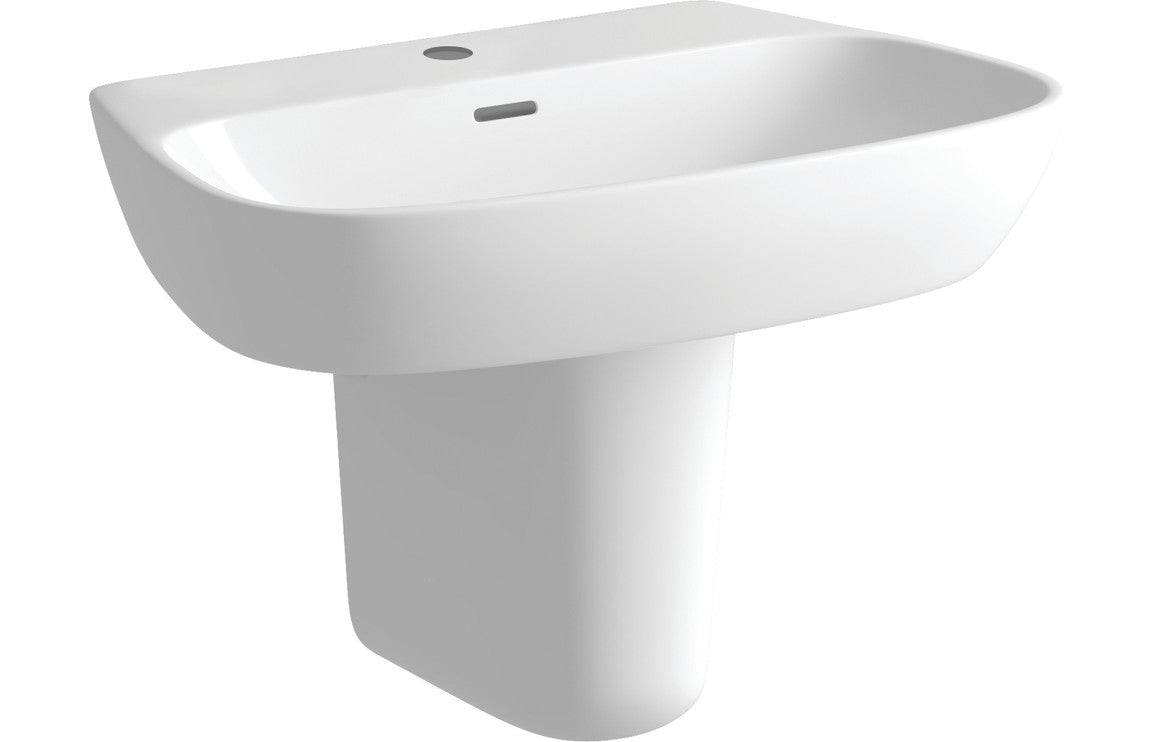 Prystine Tilton 1 Tap Hole Basin & Semi Pedestal 600 x 400mm - White - PRIS1751