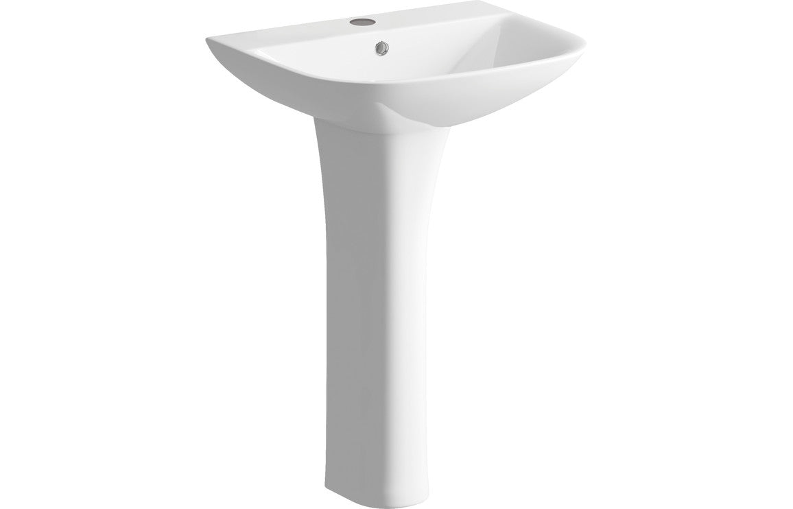 Prystine Syston 1TH Basin & Full Pedestal 560 x 450mm - White - PRIS1779
