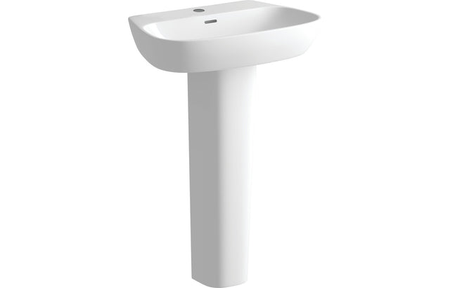 Prystine Loddington 1 Tap Hole Basin & Full Pedestal 600 x 400mm - White - PRIS1809