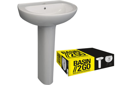 Prystine Launde 2 Tap Hole Basin & Full Pedestal 573 x 460mm - White - PRIS103720
