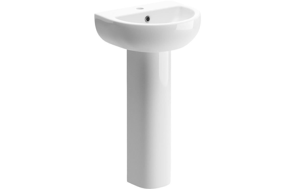 Prystine Katie 1 Tap Hole Basin & Full Pedestal 450 x 400mm - White - PRIS1826