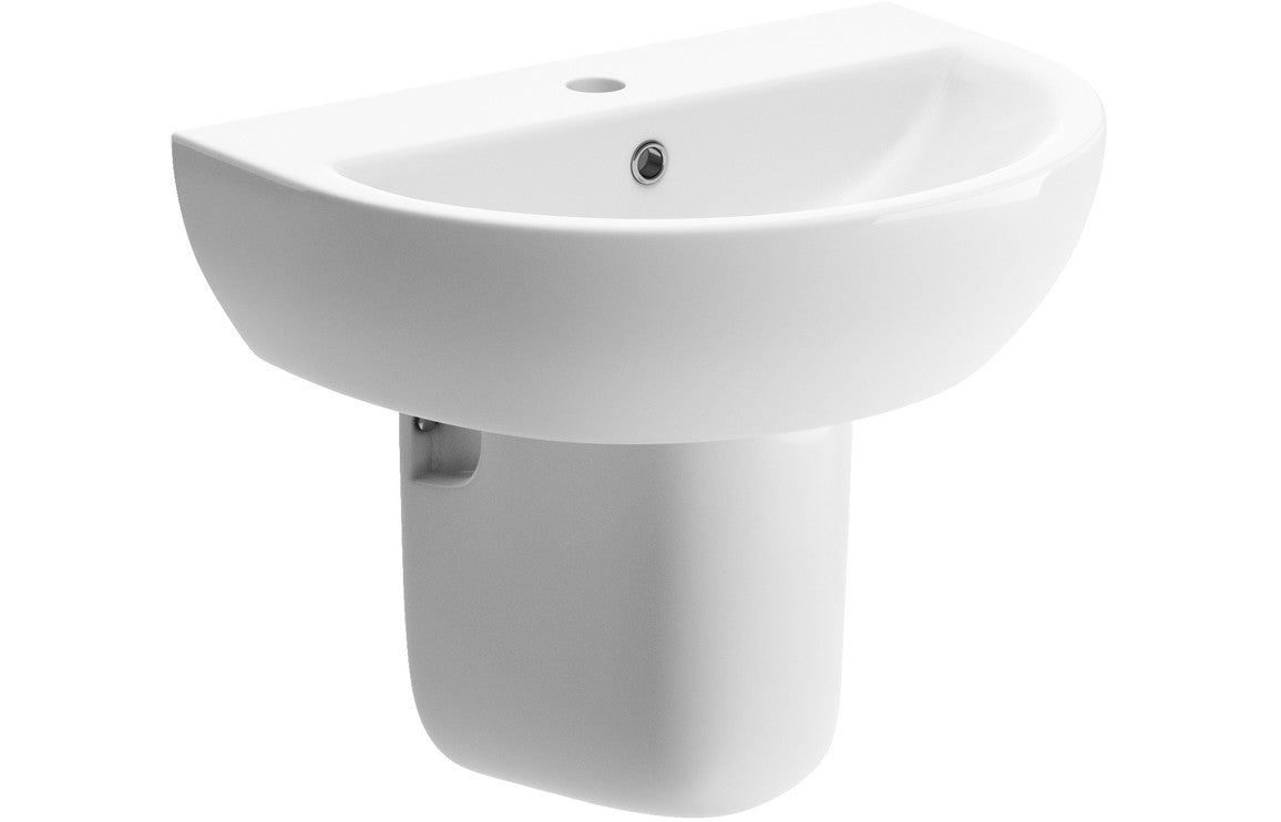 Prystine Katie 1 Tap Hole Basin & Semi Pedestal 550 x 400mm - White - PRIS1831